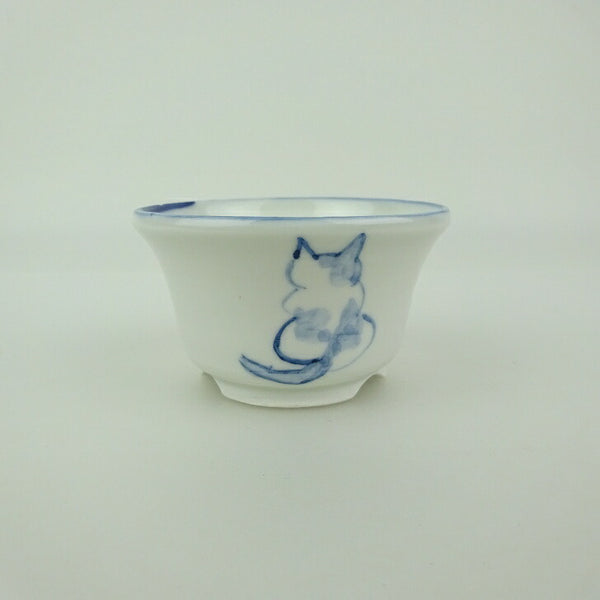 盆栽鉢 ゆうき祥石 小鉢 長辺 約 6.2cm 丸鉢 絵鉢 猫 ネコ ねこ 釉薬 観賞用  新品 1198404586