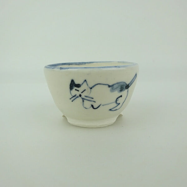 盆栽鉢 ゆうき祥石 小鉢 長辺 約 5.3cm 丸鉢 絵鉢 猫 ネコ ねこ 釉薬 観賞用  新品 r1198405736