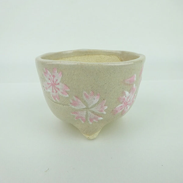盆栽鉢 ゆうき祥石 小鉢 長辺 約 6.9cm 丸鉢 プリント 絵鉢 桜 サクラ さくら 釉薬 観賞用  新品 m1198404140