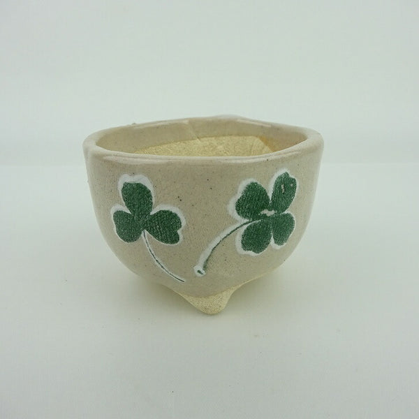 盆栽鉢 ゆうき祥石 小鉢 長辺 約6.8cm 丸鉢 プリント クローバー 四つ葉 釉薬 観賞用  新品 h1198428510