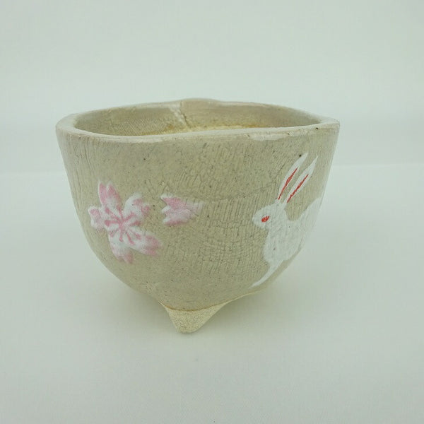 盆栽鉢 ゆうき祥石 小鉢 長辺 約7cm 丸鉢 プリント 絵鉢 桜 サクラ さくら 兎 ウサギ うさぎ 釉薬 観賞用  新品 x1198412335