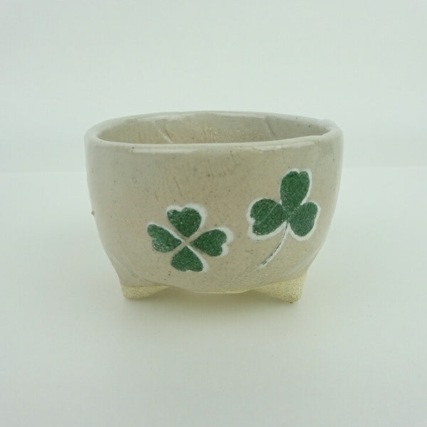 盆栽鉢 ゆうき祥石 小鉢 長辺 約7.2cm 丸鉢 プリント クローバー 四つ葉 釉薬 観賞用  新品 d1198427904