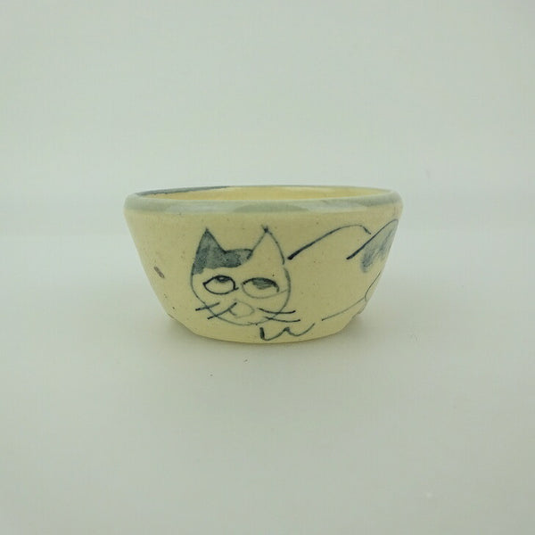 盆栽鉢 ゆうき祥石 小鉢 長辺 約 5.5cm 丸鉢 絵鉢 猫 ネコ ねこ 釉薬 観賞用  新品 v1198439670