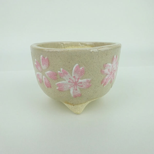 盆栽鉢 ゆうき祥石 小鉢 長辺 約 6.8cm 丸鉢 プリント 絵鉢 桜 サクラ さくら 釉薬 観賞用  新品 p1198412494