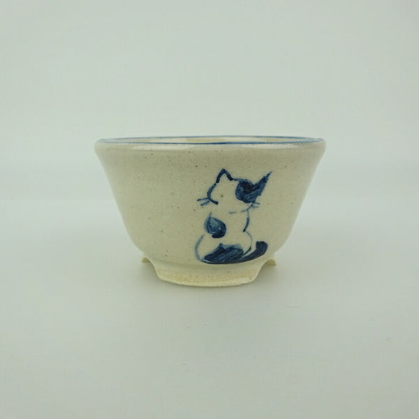 盆栽鉢 ゆうき祥石 小鉢 長辺 約 6.1cm 丸鉢 絵鉢 猫 ネコ ねこ 足跡 肉球 釉薬 観賞用  新品 u1198426033