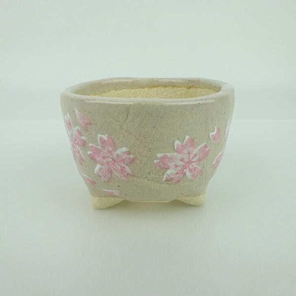 盆栽鉢 ゆうき祥石 小鉢 長辺 約 6.8cm 丸鉢 プリント 絵鉢 桜 サクラ さくら 釉薬 観賞用  新品 h1198419644