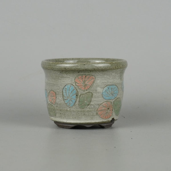 盆栽鉢 角田 なお 小鉢 長辺 約7.5cm 丸鉢 色絵 釉薬 観賞用  新品 r1198405039