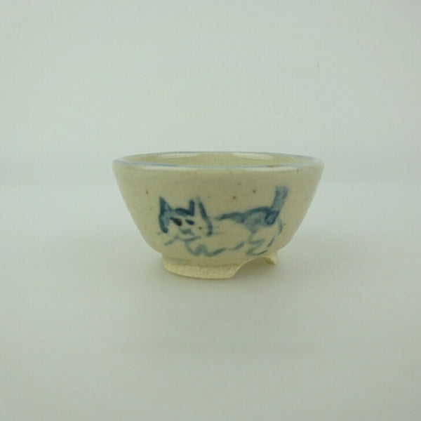 盆栽鉢 ゆうき祥石 小鉢 長辺 約 4.6cm 丸鉢 絵鉢 猫 ネコ ねこ 釉薬 観賞用  新品 q1198416764