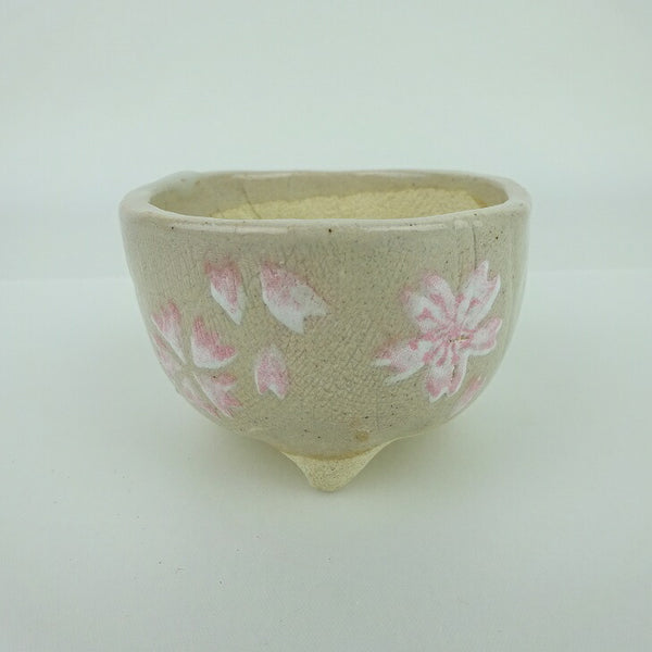 盆栽鉢 ゆうき祥石 小鉢 長辺 約 7.1cm 丸鉢 プリント 絵鉢 桜 サクラ さくら 釉薬 観賞用  新品 w1198414557