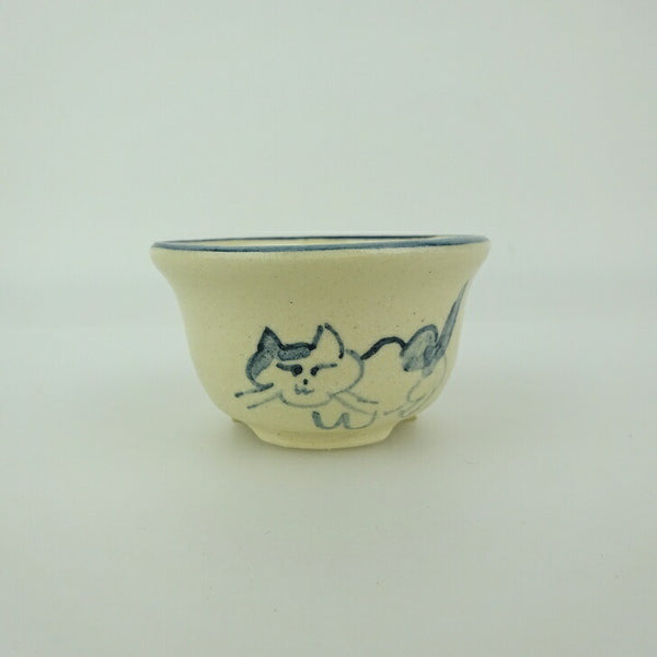 盆栽鉢 ゆうき祥石 小鉢 長辺 約 6cm 丸鉢 絵鉢 猫 ネコ ねこ 釉薬 観賞用  新品 g1198418180