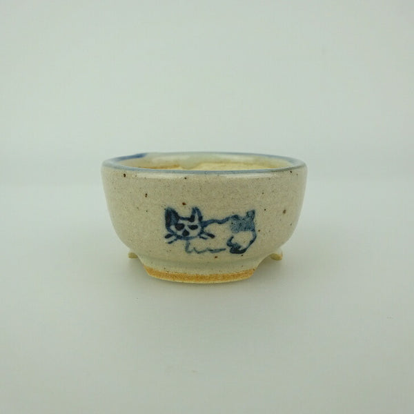 盆栽鉢 ゆうき祥石 小鉢 長辺 約 4.5cm 丸鉢 絵鉢 猫 ネコ ねこ 釉薬 観賞用  新品 e1198412774