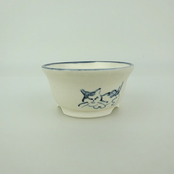 盆栽鉢 ゆうき祥石 小鉢 長辺 約 6cm 丸鉢 絵鉢 猫 ネコ ねこ 釉薬 観賞用  新品 w1198413557