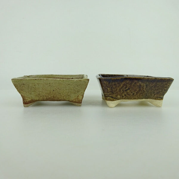 盆栽鉢 ゆうき祥石 2点セット 小鉢 長辺 約7.8cm 長方鉢 茶 釉薬  新品 q1198409847