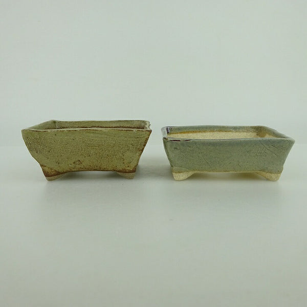 盆栽鉢 ゆうき祥石 2点セット 小鉢 長辺 約8.3cm 長方鉢 ベージュ グレー 釉薬  新品 f1198409590
