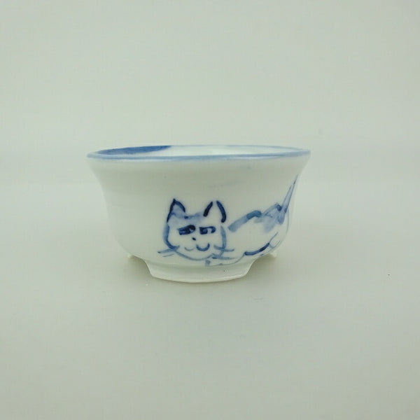 盆栽鉢 ゆうき祥石 小鉢 長辺 約 5.2cm 丸鉢 絵鉢 猫 ネコ ねこ 足跡 肉球 釉薬 観賞用  新品 v1198439425