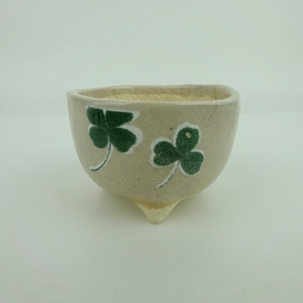 盆栽鉢 ゆうき祥石 小鉢 長辺 約 7cm 丸鉢 プリント 絵鉢 クローバー 釉薬 観賞用  新品 o1198424627