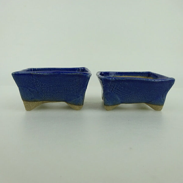 盆栽鉢 ゆうき祥石 2点セット 小鉢 長辺 約6.7cm 長方鉢 青 釉薬  新品 h1198428215