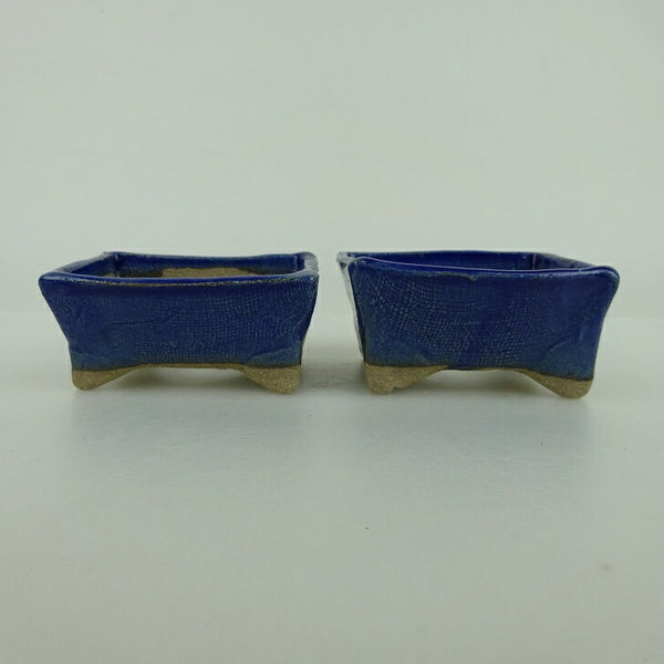 盆栽鉢 ゆうき祥石 2点セット 小鉢 長辺 約6.3cm 長方鉢 青 釉薬  新品 o1198424081