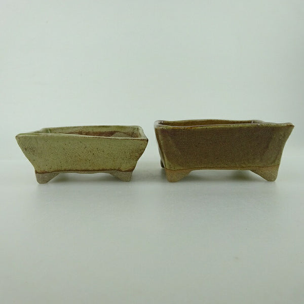 盆栽鉢 ゆうき祥石 2点セット 小鉢 長辺 約8.2cm 長方鉢 茶 釉薬 観賞用  新品 w1198412112