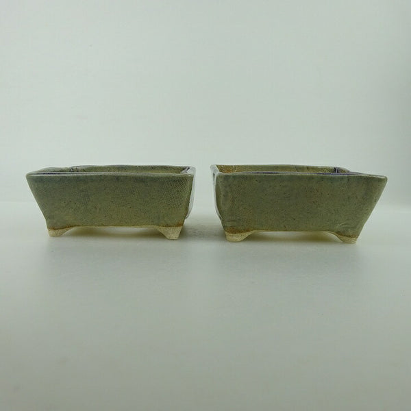 盆栽鉢 ゆうき祥石 2点セット 小鉢 長辺 約8.3cm 長方鉢 グレー 釉薬 観賞用  新品 e1198411036