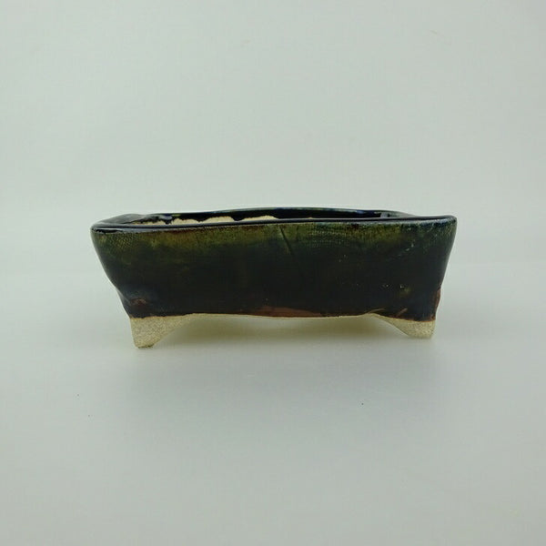 盆栽鉢 ゆうき祥石 小型 長辺 約 11.2cm 長方鉢 釉薬 観賞用  新品 p1198417722