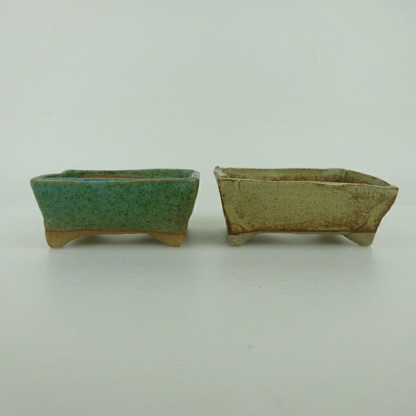 盆栽鉢 ゆうき祥石 2点セット 小鉢 長辺 約8.5cm 長方鉢 緑 茶 釉薬  新品 s1198417607