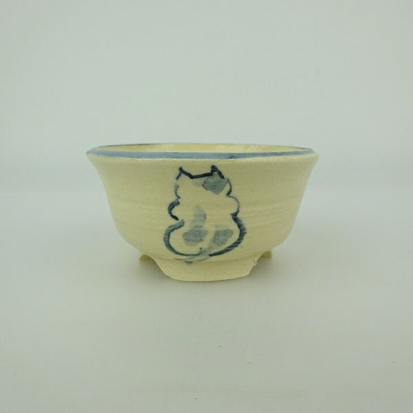 盆栽鉢 ゆうき祥石 小鉢 長辺 約 6.8cm 丸鉢 絵鉢 猫 ネコ ねこ 足跡 肉球 落款なし 釉薬 観賞用  新品 t1198409323
