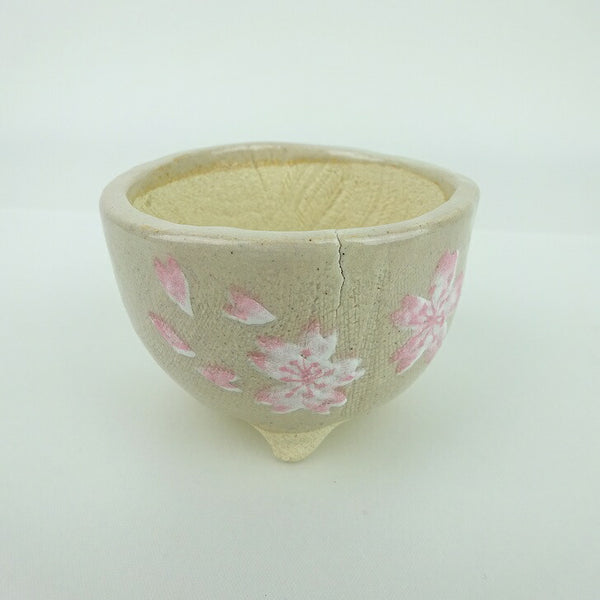 盆栽鉢 ゆうき祥石 小鉢 長辺 約 7cm 丸鉢 プリント 絵鉢 桜 サクラ さくら 釉薬 観賞用  新品 w1198410582
