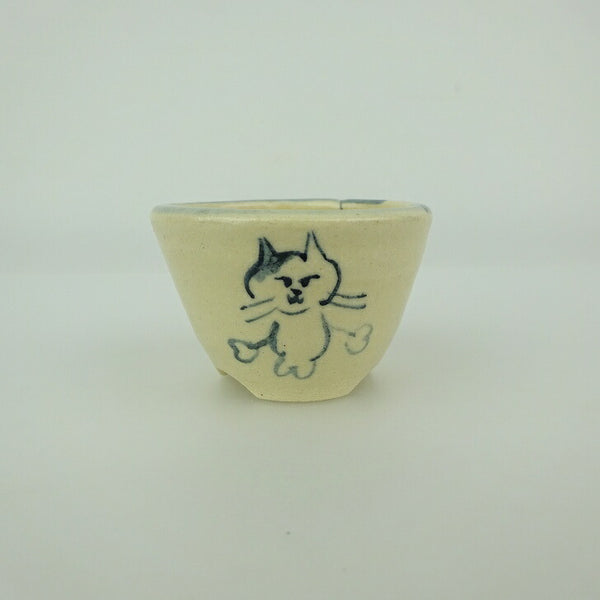 盆栽鉢 ゆうき祥石 小鉢 長辺 約 4.8cm 丸鉢 絵鉢 猫 ネコ ねこ 釉薬 観賞用  新品 v1198440714