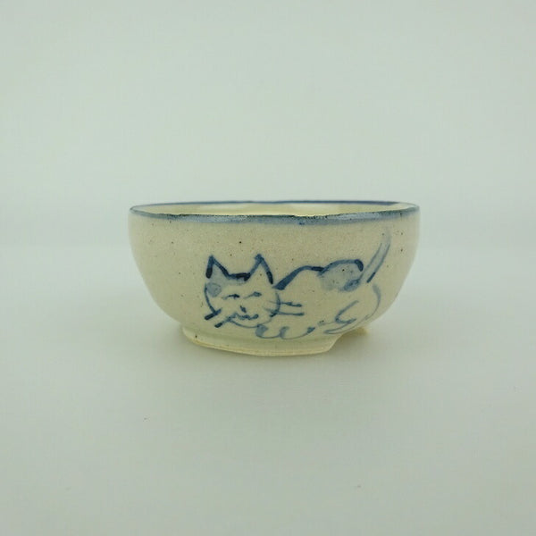 盆栽鉢 ゆうき祥石 小鉢 長辺 約 5.3cm 丸鉢 絵鉢 猫 ネコ ねこ 釉薬 観賞用  新品 1198409353