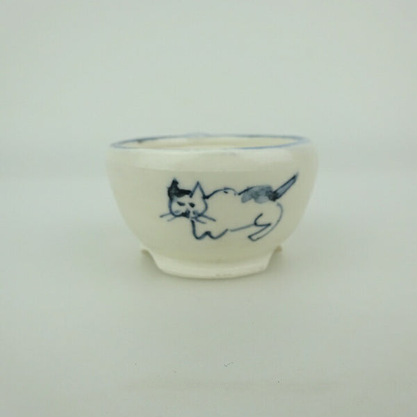 盆栽鉢 ゆうき祥石 小鉢 長辺 約 5.2cm 丸鉢 絵鉢 猫 ネコ ねこ 足跡 肉球 釉薬 観賞用  新品 e1198415909