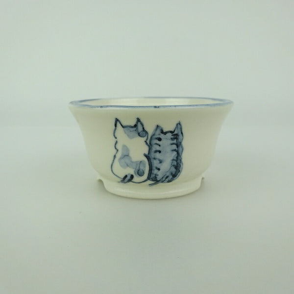 盆栽鉢 ゆうき祥石 小鉢 長辺 約 6.4cm 丸鉢 絵鉢 猫 ネコ ねこ 釉薬 観賞用  新品 d1198423079