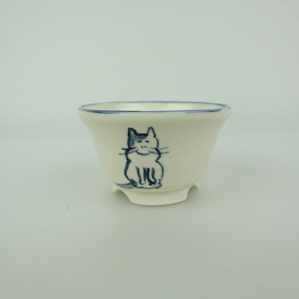 盆栽鉢 ゆうき祥石 小鉢 長辺 約 6.5cm 丸鉢 絵鉢 猫 ネコ ねこ 釉薬 観賞用  新品 u1198422738