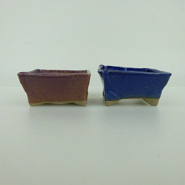 盆栽鉢 ゆうき祥石 2点セット 小鉢 長辺 約6.5cm 長方鉢 紫 青 釉薬  新品 t1198413005