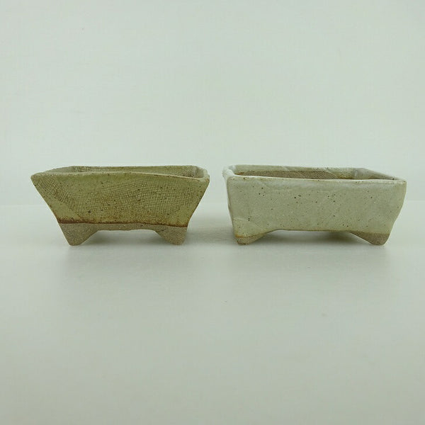 盆栽鉢 ゆうき祥石 2点セット 小鉢 長辺 約8.2cm 長方鉢 茶 白 釉薬  新品 n1198403747