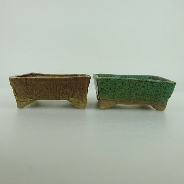 盆栽鉢 ゆうき祥石 2点セット 小鉢 長辺 約8.3cm 長方鉢 茶 緑 釉薬  新品 d1198425269