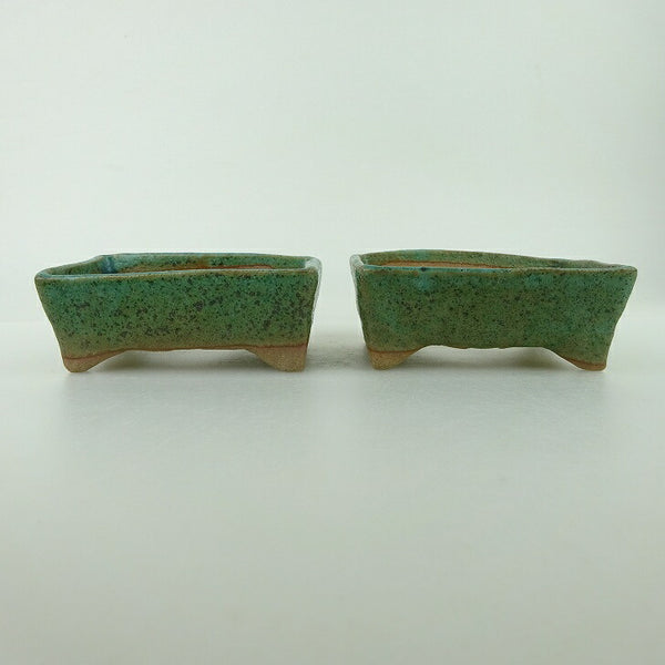 盆栽鉢 ゆうき祥石 2点セット 小鉢 長辺 約8cm 長方鉢 緑 釉薬 観賞用  新品 p1198419712