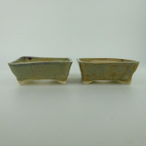 盆栽鉢 ゆうき祥石 2点セット 小鉢 長辺 約7.8cm 長方鉢 緑 茶 釉薬 観賞用  新品 q1198418153