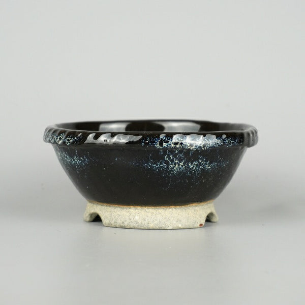 盆栽鉢 大山 大久保 欣三郎 小型 長辺 約13cm 丸鉢 釉薬  新品 x1198409392