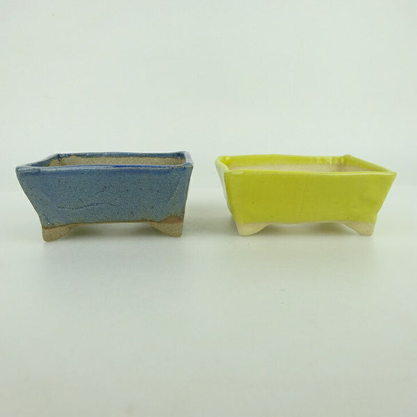 盆栽鉢 ゆうき祥石 2点セット 小鉢 長辺 約8.5cm 長方鉢 水色 黄 釉薬  新品 g1198412899