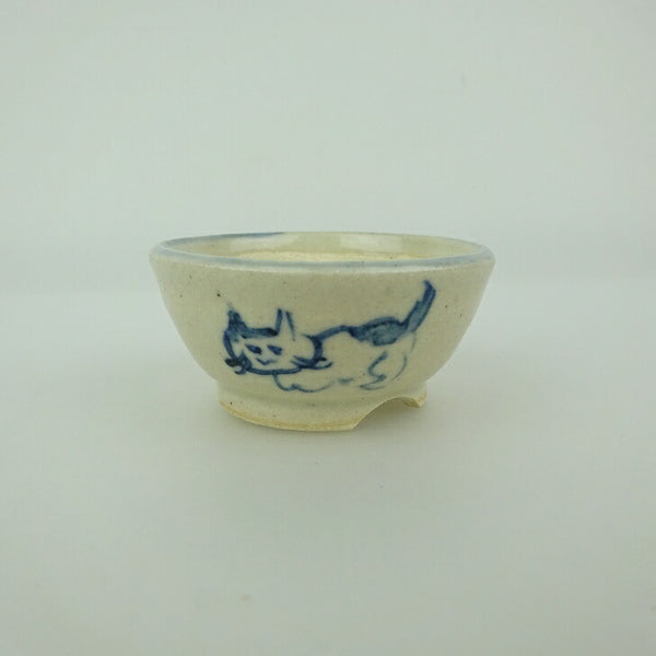 盆栽鉢 ゆうき祥石 小鉢 長辺 約 4.5cm 丸鉢 絵鉢 猫 ネコ ねこ 釉薬 観賞用  新品 f1198408032