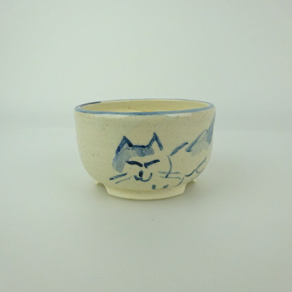 盆栽鉢 ゆうき祥石 小鉢 長辺 約 6.8cm 丸鉢 絵鉢 猫 ネコ ねこ 釉薬 観賞用  新品 n1198409878