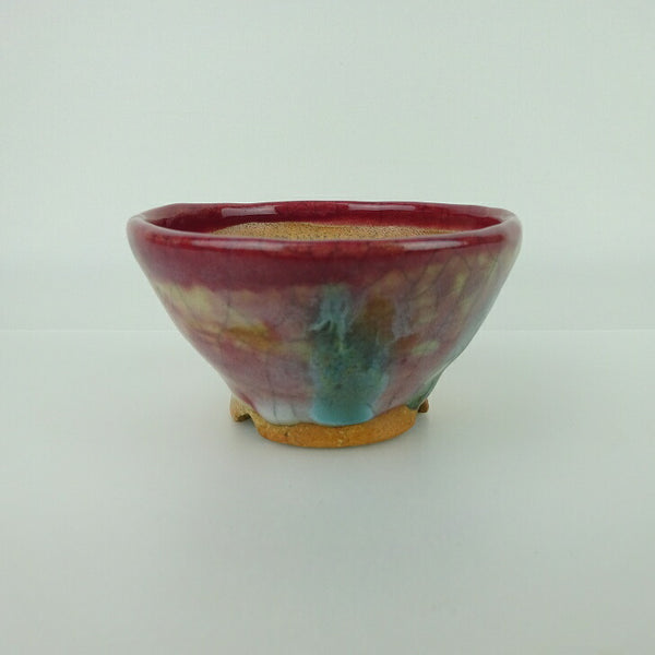 盆栽鉢 大山 大久保 欣三郎 小鉢 長辺 約9.2cm 丸鉢 釉薬 観賞用  新品 q1198417656