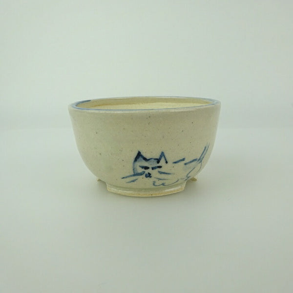 盆栽鉢 ゆうき祥石 小鉢 長辺 約 6.5cm 丸鉢 絵鉢 猫 ネコ ねこ 釉薬 観賞用  新品 e1198414518
