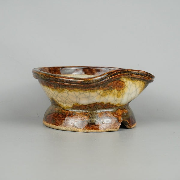 盆栽鉢 大山 小型 長辺 約13.3cm 変形 丸鉢 釉薬  新品 d1198425760