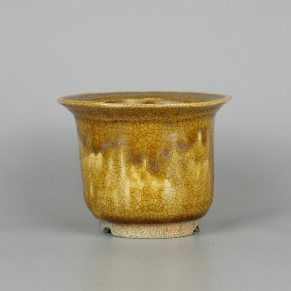 盆栽鉢 大山 大久保 欣三郎 小型 長辺 約11cm 丸鉢 釉薬  新品 e1198408448