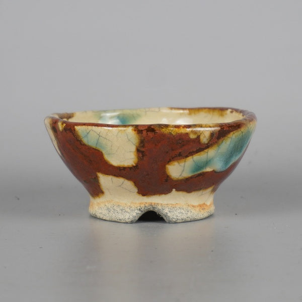 盆栽鉢 大山 大久保 欣三郎 小鉢 長辺 約 8.8cm 丸鉢 釉薬  新品 w1198406845