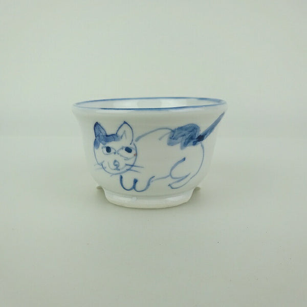 盆栽鉢 ゆうき祥石 小鉢 長辺 約 6.4cm 丸鉢 絵鉢 猫 ネコ ねこ 釉薬 観賞用  新品 t1198406389