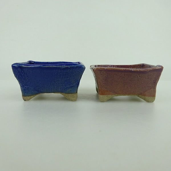 盆栽鉢 ゆうき祥石 2点セット 小鉢 長辺 約6.5cm 長方鉢 青 紫 釉薬  新品 p1198421756