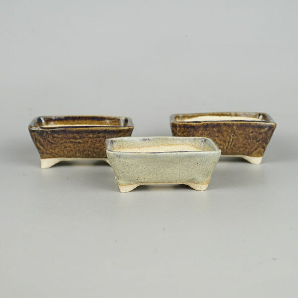 盆栽鉢 ゆうき祥石 3点セット 小鉢 長辺 約 7.8cm 長方鉢 釉薬  新品 l1198415352